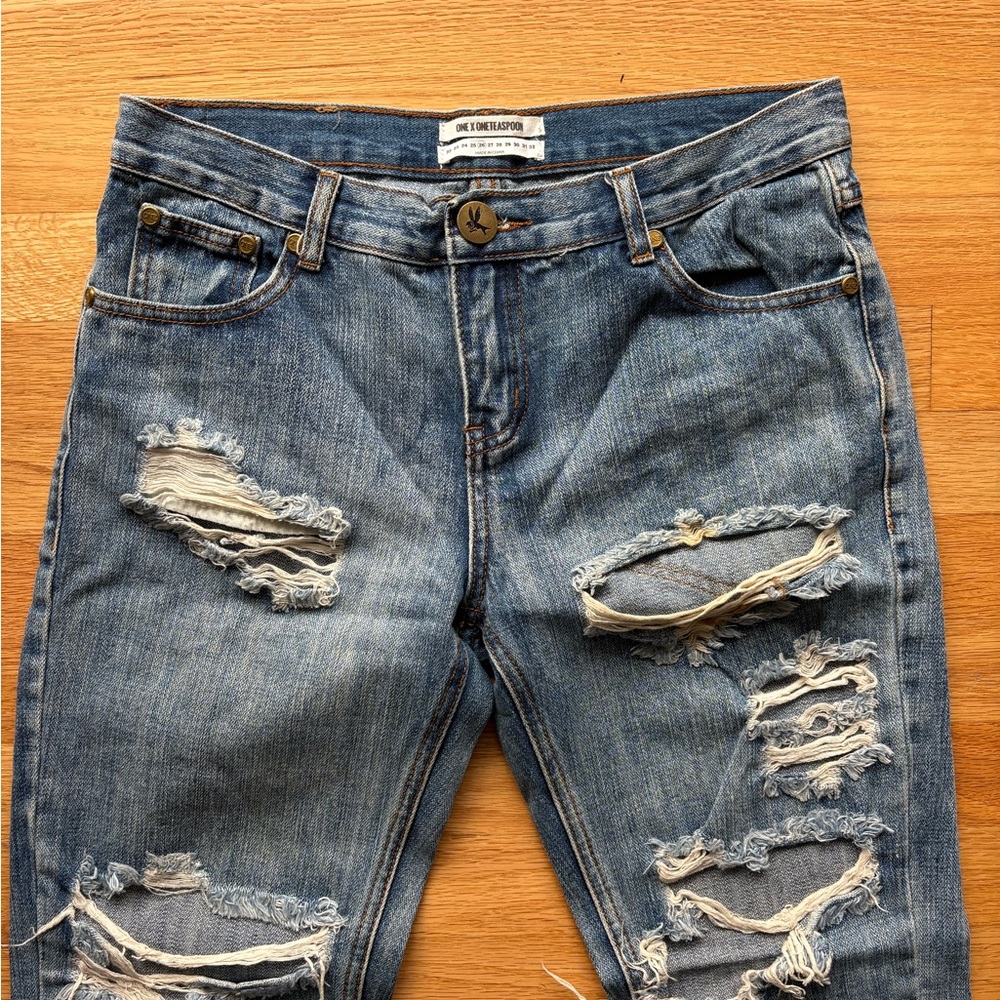One Teaspoon Ripped Blue Boyfriend Jeans